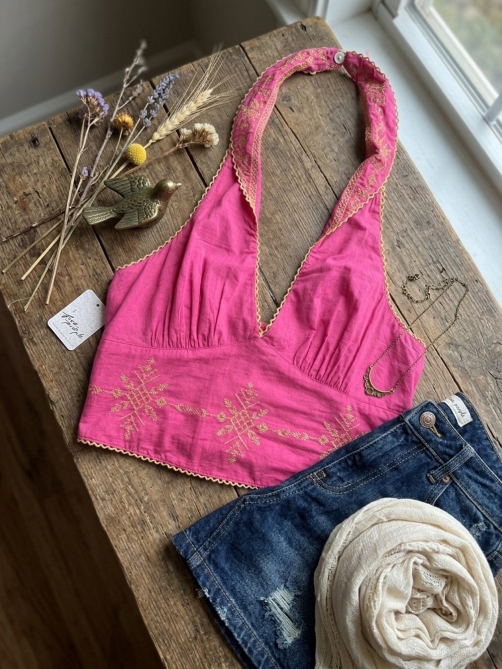 Free People Embroidered pink-Rose top - Picture 2 of 9